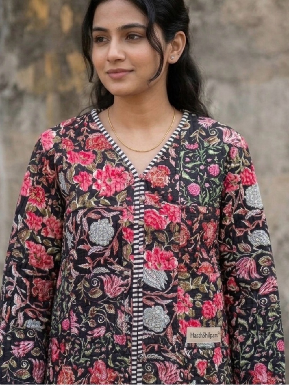 Hand Block Printed Quilted Cotton Reversible Jacket XL